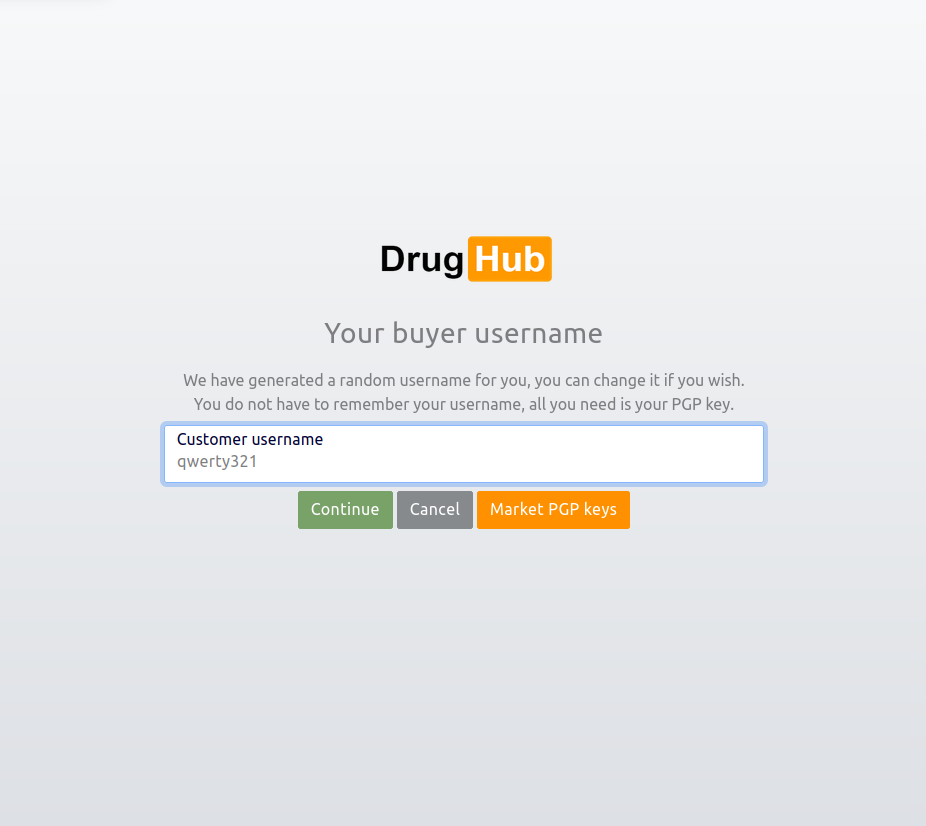 Drughub PGP login screen