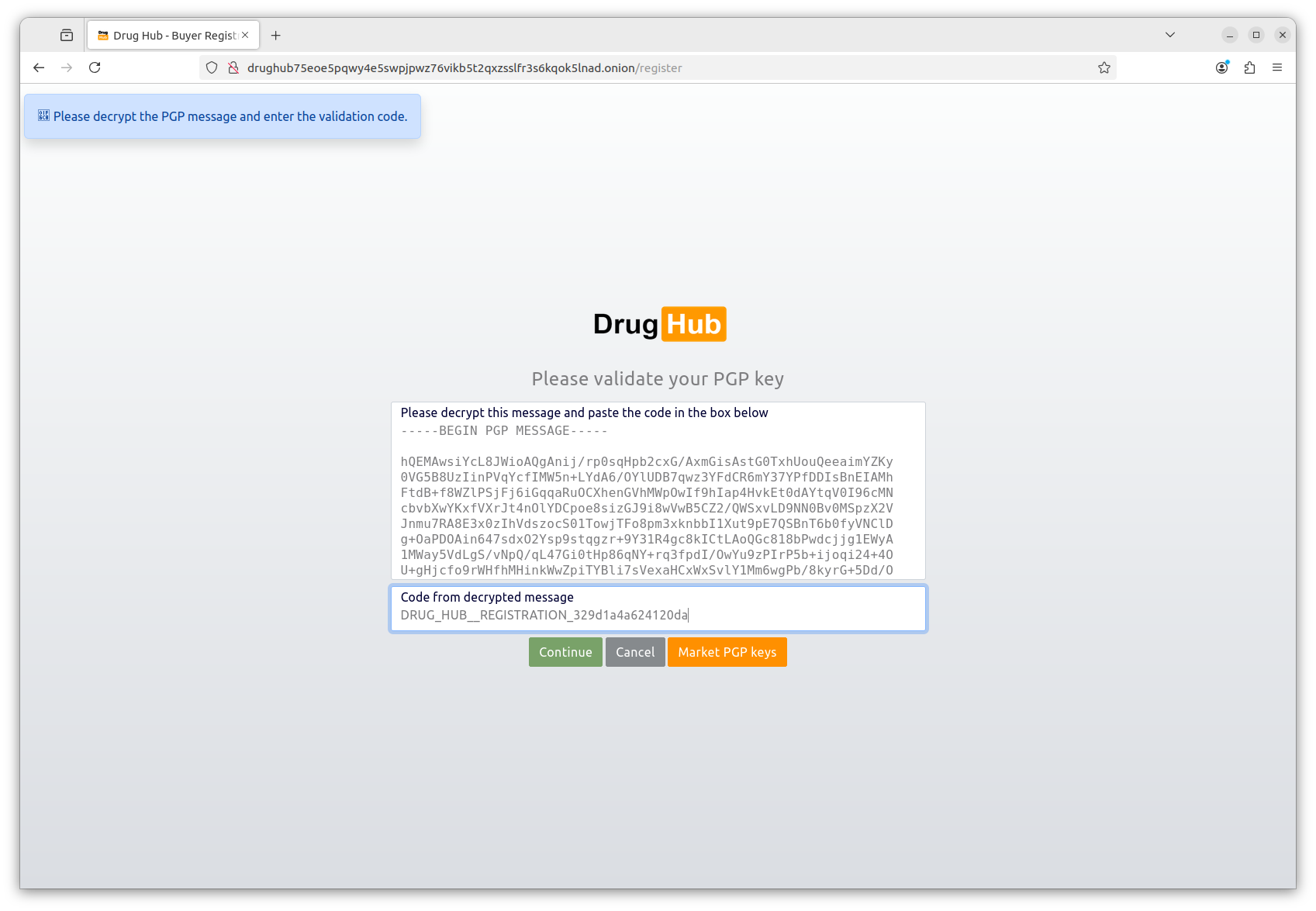PGP key generation for Drughub account authentication