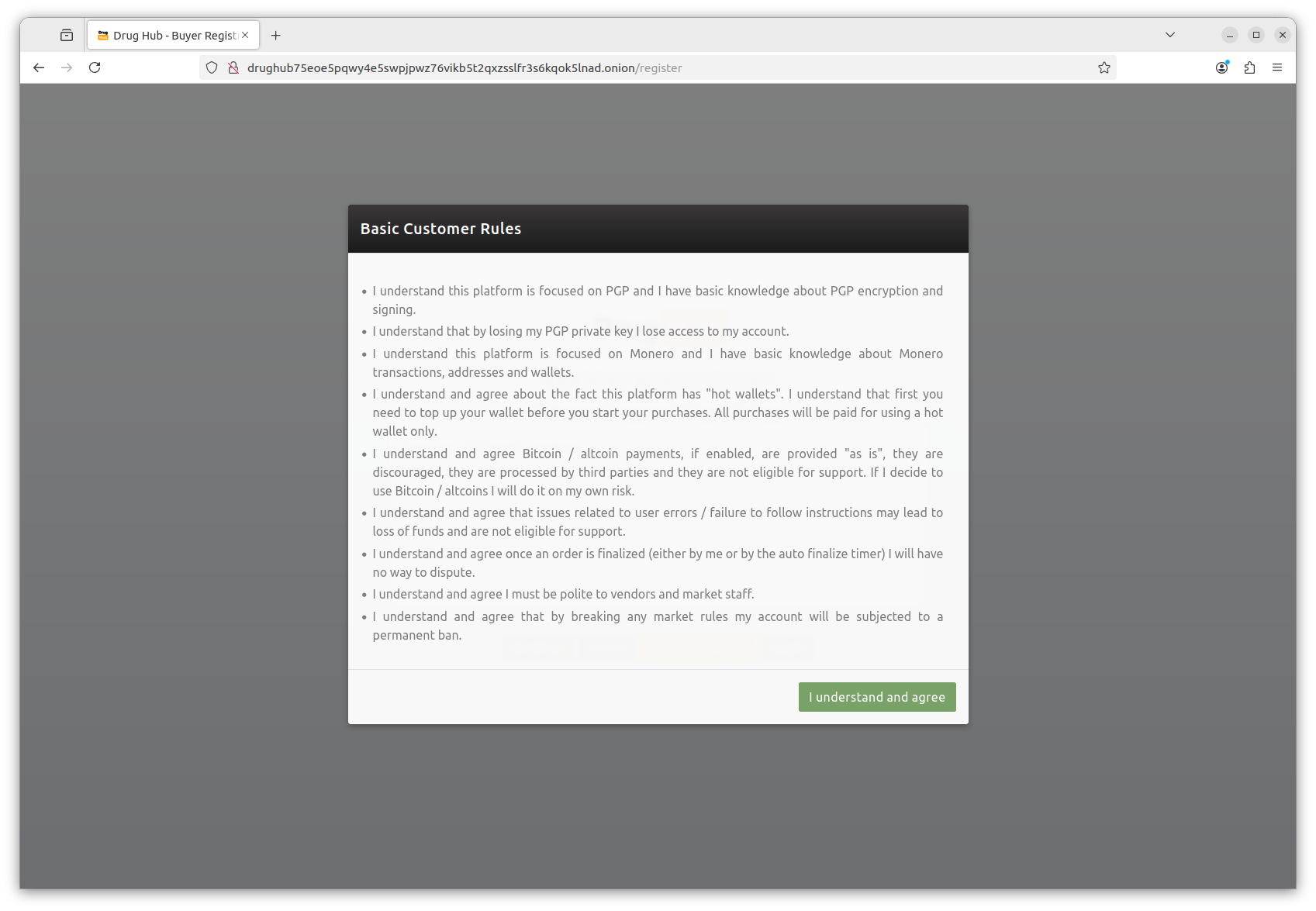 Drughub market registration rules and terms