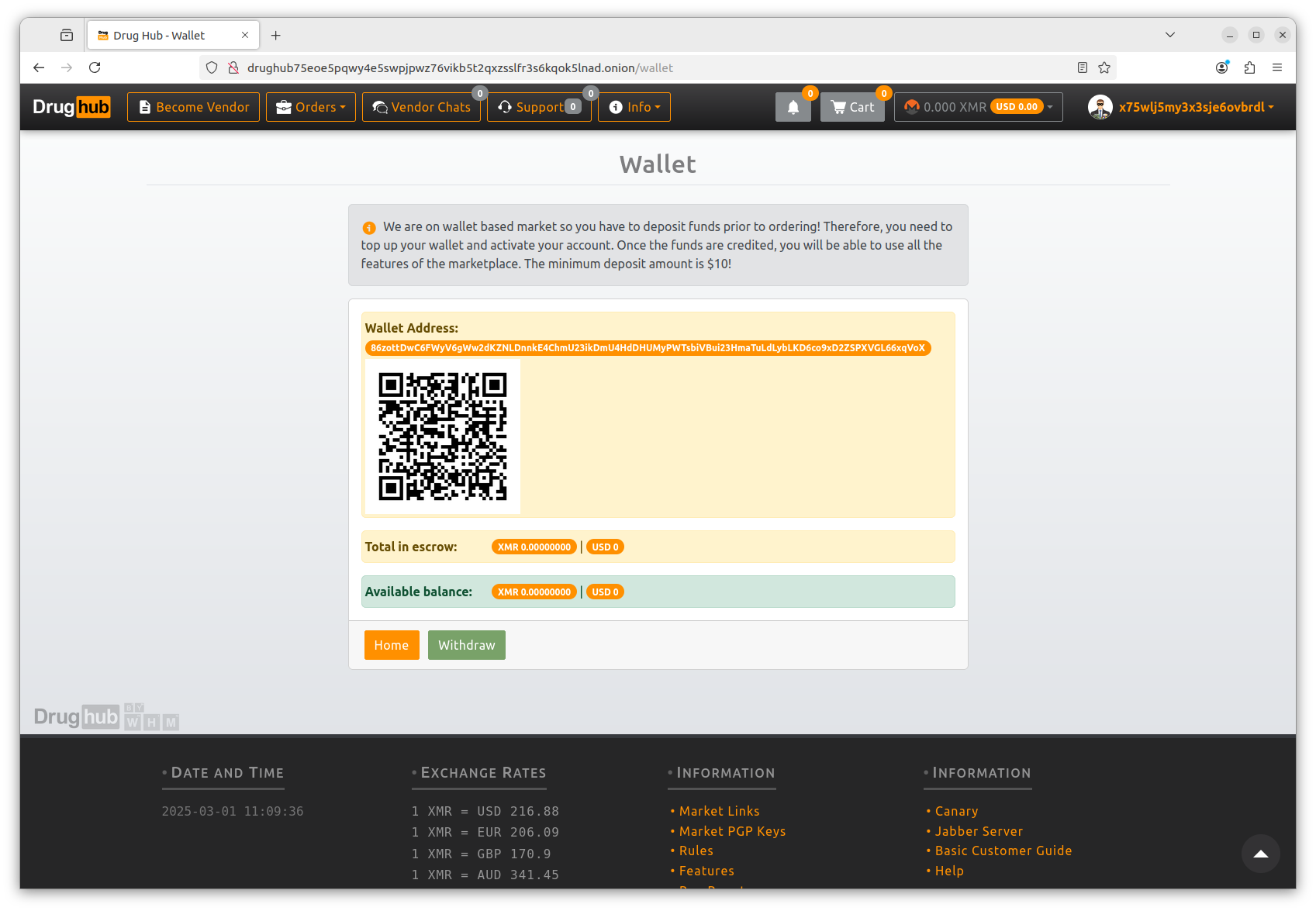 User wallet and escrow view